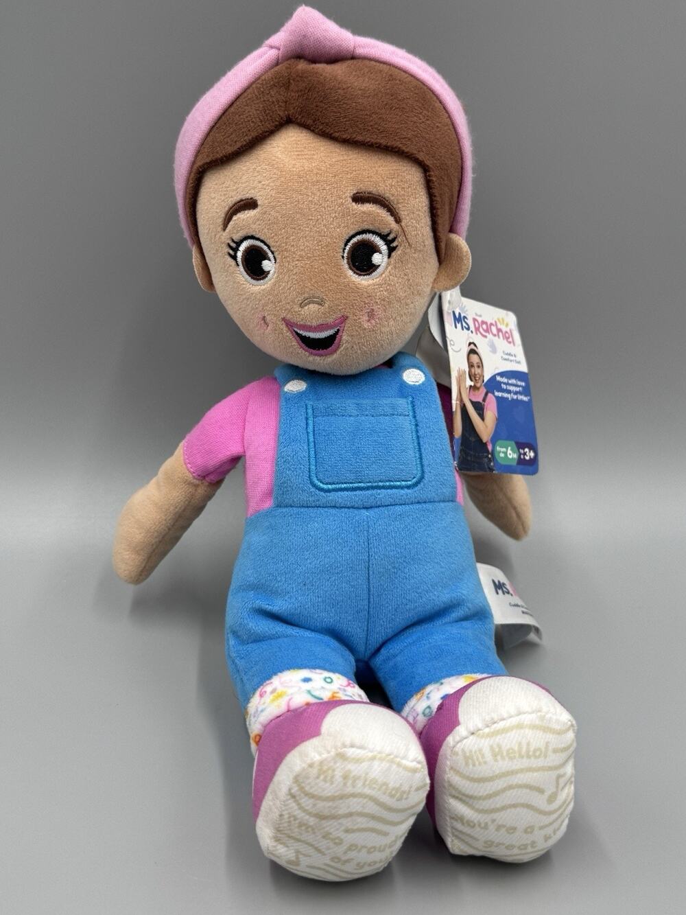 Ms. Rachel Doll Plush 10” Stuffed Toy In Pink Shirt & Blue Overalls GUND